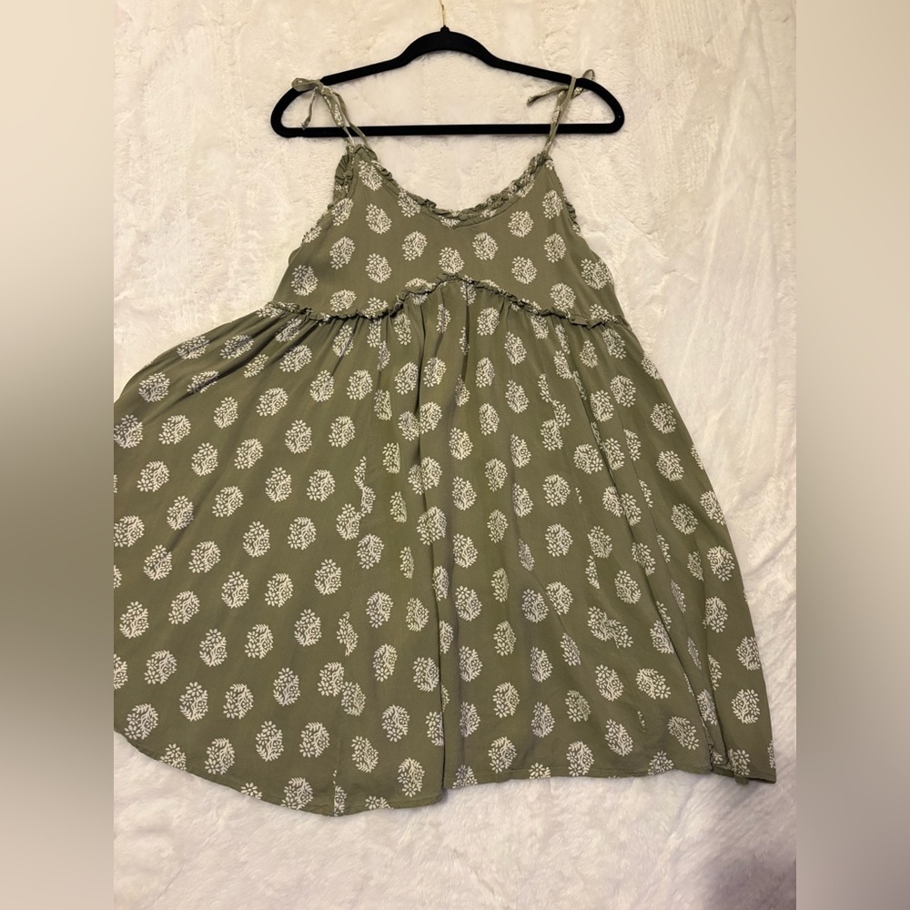 Patrons of Peace Olive Dress with Cream Floral Design